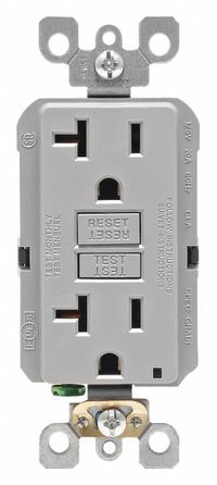 LEVITON GFI Receptacle: Decorator Duplex, 5-20, Gray, GFCI, 125V AC, 20 A, 2 Pole / 3 Wire (MPN GFNT2-GY)
