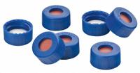 Closure: 9 mm Dia, Blue/Off-White, PTFE, Autoclavable, Septa Included, Narrow Mouth Size, Opaque (MPN CV-3842-CERT). Key specifications — Closure Type: Snap-On; Clarity: Opaque; Mouth Size: Narrow; Product Type: Snap Cap; Septa Included: Yes; Standards: Certified Bonded closures; Vented: No; Brand: CHEMGLASS.