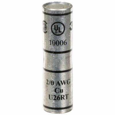 3M Open Barrel Splices: 2/0 AWG Wire Size, Black Code, 2 in, Copper Barrel - Crimped Butt Splice Compression Connectors