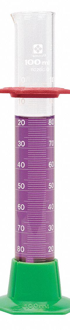 SIBATA Graduated Cylinder: 50 mL, B, To Contain (TC), 1 mL Graduation Increments - mL, 2 mL – 50 mL (MPN 2355-50). Key specifications — ASTM Specification: E1272; Brand: SIBATA; USP Specification: Type I; Closure Included: No; Includes: Hexagonal Bumper Guards.