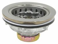 PERFECT PUTTY Strainer: Stainless Steel, Chrome, 2 1/2 in Overall Ht, 4 1/2 in Overall Dia, Threaded (MPN 59-3150). Key specifications — Product Type: Sink Drain; Brand: PERFECT PUTTY; Finish: Chrome; Material: Stainless Steel; Includes: Basket with Spring Lock Post.