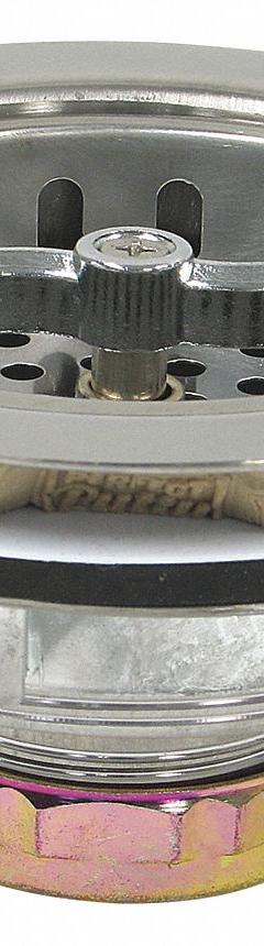 PERFECT PUTTY Strainer: Stainless Steel, Chrome, 2 1/2 in Overall Ht, 4 1/2 in Overall Dia, Threaded (MPN 59-3150). Key specifications — Product Type: Sink Drain; Brand: PERFECT PUTTY; Finish: Chrome; Material: Stainless Steel; Includes: Basket with Spring Lock Post.