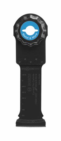BOSCH Oscillating Tool Blade: 1 1/4 in Blade Wd, 4 3/4 in Overall Lg, Plunge Cutting, Carbide (MPN OSM114CC). Key specifications — attr1097473: Metal; attr1097476: BOSCH; attr1097456: Plunge Cutting.
