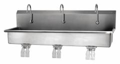 SANI-LAV Wash Station: 3 Stations, 8 in Bowl Dp, 57 in Bowl Lg, 16 1/2 in Bowl Wd, Faucet Included (MPN 56WSL-0.5). Key specifications — Includes Side Splash: Side Splash Not Included; Series: Stainless Steel Wash-Station; Brand: SANI-LAV.