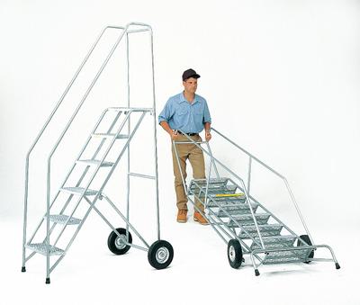 BALLYMORE Rolling Ladder: 7.5 ft Platform Ht, Unassembled, No Locking Mechanism - Steel Folding Ladders