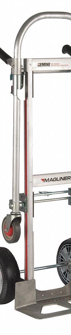 MAGLINER Convertible Hand Truck: 500 lb, Dual-Handle, Silver, Aluminum, Flat-Free, 40 in Handle Ht (MPN GMK16UAE). Key specifications — Brand: MAGLINER.