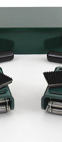 HILMAN ROLLERS Machine Roller Kit: 16,000 lb, 3 15/16 in Deck Ht, 4 in L x 2 1/2 in W, (4) Rollers (MPN KRS-8-4S). Key specifications — Top Plate Surface: Rubber Padded; Includes: (2) Handles; Brand: HILMAN ROLLERS; Color: Silver.