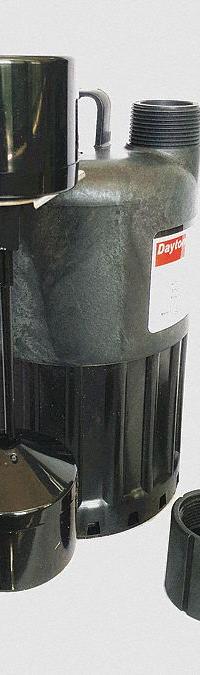 DAYTON Submersible Sump Pump: 1/2 hp, 115V AC, 31.7 gpm Flow Rate @ 10' of Head, 1 1/4 in MNPT, MNPT (MPN 3YU71). Key specifications — Rated Voltage: 115V AC; Brand: DAYTON; Switch: Piggyback Vertical Float.