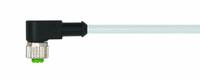 Cordset: M12 Female Right Angle X Bare Wire, 4 Pins, Gray, PVC, 5 m Cable Lg, 4 A Max Current (A) (MPN 7000-12341-2140500). Key specifications — Cable Jacket Color: Gray; End 1 Gender: Female; End 1 Mounting Orientation: Right Angle; End 2 Connection Type: Bare Wire; IP Rating: IP66K; Brand: MURRELEKTRONIK; Wire Size: 22 AWG; Cable Jacket Material: PVC.