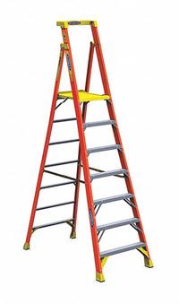 WERNER Platform Stepladder: 9 ft Ladder Size, Fiberglass, 300 lb Load Capacity, 38 lb Wt (MPN PD6207). Key specifications — Brand: WERNER; Included Features: Guard Rail.
