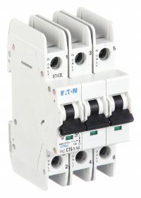 EATON IEC Miniature Circuit Breaker: 15 A Amps, 48/96V DC, 14kA at 277/480V AC, Screw Clamp, C (MPN FAZ-C15/3-NA). Key specifications — DC Voltage Rating: 48/96V DC; Max. AIR Rating: 14kA at 277/480V AC; Terminal Connection: Screw Clamp; Brand: EATON.