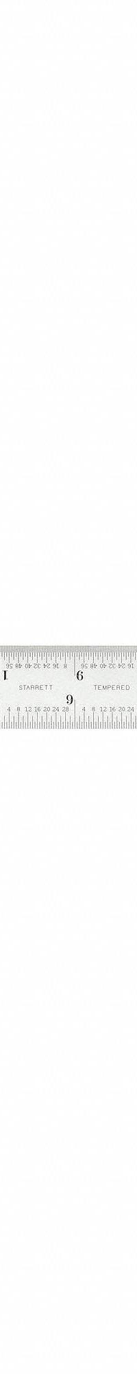 STARRETT Steel Rule, Spring Tempered: C604R-18, 18 in, 0.05 in Thick, 1/64 in, Chrome, Black, Rigid. Key specifications — attr939978: 1/64 in; attr934745: STARRETT; attr944509: Chrome; attr939993: Decimal; attr986193: Etched.