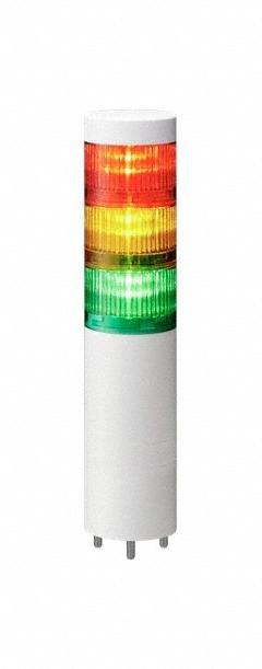 PATLITE Tower Light Assembly: 3 Tier, No Sounder Tier, IP67/IP69K, Amber/Green/Red, Direct Wire (MPN LR6-302WMNW-RYG+FB295). Key specifications — Manufacturer Part Number: LR6-302WMNW-RYG+FB295; Brand: PATLITE; Operating Voltage: 24V DC; Light Tier Color: Amber.