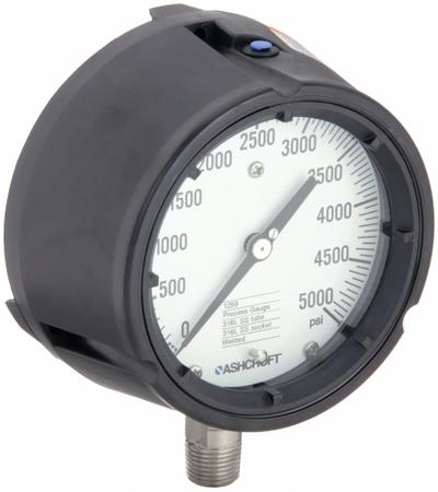 ASHCROFT Process Pressure Gauge: 0 psi to 5,000 psi, White, 4 1/2 in Dial, 1/2 in NPT Male - All-Stainless Steel Wetted Parts & Casing