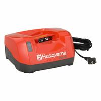 HUSQVARNA Battery Charger: For 40V DC Battery Volt, Rapid, 9 Ah Battery Capacity Charged in 1-Hour (MPN 40-C750X). Key specifications — Charger Input Voltage: 120V AC; Charging Port Voltage: (2) 18V; For Battery Voltage: 40V DC.