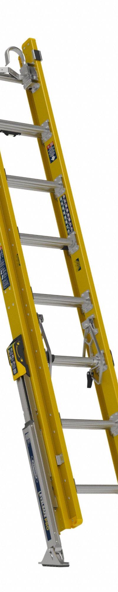 WERNER Extension Ladder: 16 ft Ladder Size - Leg Leveling Non-Conductive Fiberglass Extension Ladders