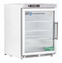 AMERICAN BIOTECH SUPPLY Lab Refrigerator: 4.6 cu ft, Undercounter, 1°C to 10°C, 25 1/2 in Overall Dp (MPN ABT-HC-UCBI-0404G-ADA-LH). Key specifications — Door Opening Style: Left; Color: White; Alarm Type: Temperature; Manufacturer Part Number: ABT-HC-UCBI-0404G-ADA-LH; Brand: AMERICAN BIOTECH SUPPLY; Product Type: Lab Refrigerator; Door Type: Swing Glass; Refrigerant Type: R-600a.
