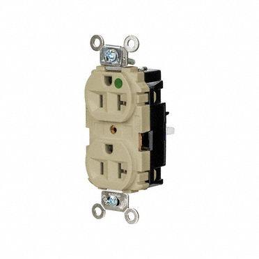 HUBBELL Receptacle: Hospital Grade, Duplex, 5-20R, Ivory, 125V AC, 20 A - General Purpose Receptacles