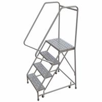 BALLYMORE Rolling Ladder: 3.3 ft Platform Ht, Assembled, Aluminum, Wt-Actuated, Perforated (MPN WLAR104246). Key specifications — Includes Handrails: Handrails Included; Material: Aluminum; Brand: BALLYMORE; Color: Gray.
