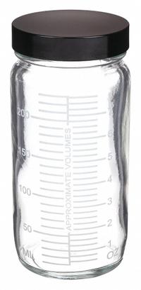 KIMBLE Storage Bottle: 250 mL, Closure Material: Phenolic – Closure Liner Material: Pulp/Vinyl Cap (MPN 5810858V-21). Key specifications — Brand: KIMBLE; Graduated: Yes; Pre-Cleaned: None; Body Color: Colorless; Screw Closure Size: 58-400 mm.