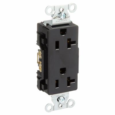 HUBBELL Receptacle: Decorator Duplex, 5-20, Black, 125V AC, 20 A, 2 Pole / 3 Wire (MPN DR20BLK) - General Purpose Receptacles
