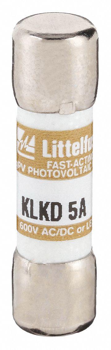 LITTELFUSE Fuse: KLKD Series, Midget, Fast-Acting, 5 A, 600 V AC, 600 V DC - Fast-Acting Cylindrical Fuses