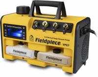 FIELDPIECE Vacuum Pump: 10 cfm, 15 micron Ultimate Vacuum, 120V AC, A2L Compatible, Male, SAE (MPN VPX7). Key specifications — Plug Configuration: 5-15P; Brand: FIELDPIECE; Number of Stages: Two-Stage; Product Type: Vacuum Pump.