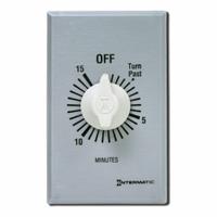 INTERMATIC Spring-Wound Timer: 15 min Max, SPDT, 277V AC, Wall Plate Included, Silver (MPN FF315M). Key specifications — Brand: INTERMATIC; Includes Hold: No Hold Included.