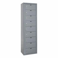 HALLOWELL Locker: 24 in x 15 in x 84 in, 9 Tiers, 1 Units Wide, Dark Gray, # Plate Included, Gray (MPN HUE454-9P-HG). Key specifications — Brand: HALLOWELL; Locker Color: Dark Gray; Assembled: Assembled; Number Plate Included: Yes.