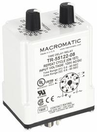 MACROMATIC Single Function Time Delay Relay: Socket Mounted, 120V AC/DC, 10 A, 8 Pins/Terminals (MPN TR-55122-08). Key specifications — Brand: MACROMATIC.
