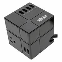 TRIPP LITE Outlet Strip: 3 Outlets, 8 ft Cord Lg, 540 J Rated Energy, 2.4 A Current, UL 1449, Black (MPN TLP368CUBEUAM). Key specifications — Brand: TRIPP LITE; Mounting Style: Desktop.