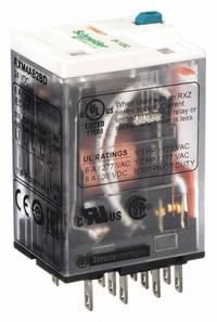 SCHNEIDER General Purpose Relay: Socket Mounted, 6 A Current Rating, 24V DC, 4PDT, 14 Pins/Terminals (MPN RXM4AB2BD). Key specifications — Brand: SCHNEIDER; Base Type: Square; Mounting Style: Plug-In; Pin Shape: Flat; Electrical Connection: Quick-Connect; Manufacturer Part Number: RXM4AB2BD; Series: Harmony™ RXM Series.
