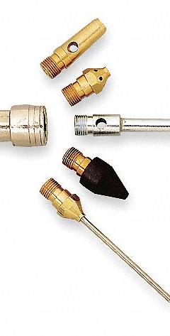 BRECO Air Gun Kit: Thumb-Lever Grip, Nickle-Plated Zinc, 1/4 in Female NPT, 5 Nozzle(s), Straight (MPN 301695.1). Key specifications — attr1328526: Nickle-Plated Zinc; attr1328500: Air Screen Safety Nozzle; attr1328508: BRECO; attr1328515: No.