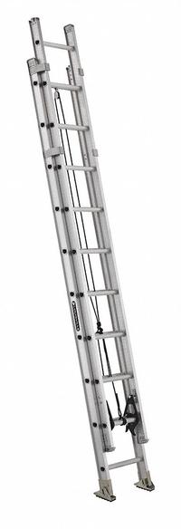 LOUISVILLE LADDER Extension Ladder: 20 ft Ladder Size, Aluminum, 375 lb Load Capacity, 45 lb Wt (MPN AE1220HD). Key specifications — Color: Silver; Brand: LOUISVILLE LADDER; Included Features: Rope and Pulley; Removable Fly: Fixed.