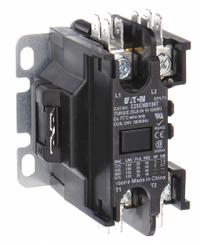 EATON Definite Purpose Magnetic Contactor: 1 + N Poles, 208-240V AC, 30 A, Non-Reversing (MPN C25CNB130B). Key specifications — Brand: EATON; Coil Voltage: 208-240V AC; Contactor Style: HVACR Definite Purpose Contactor; Frame Size: C; Terminal Connection Type: Quick-Disconnect Terminals; Maximum Voltage Rating: 690V AC; Series: C25 Series; Phase: Single.