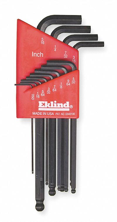 EKLIND Hex Key Set: 11 - 15 Pieces, Ball-Hex-L Long, L, SAE, Single Ball End, Long - L-Shaped Hex Key Sets