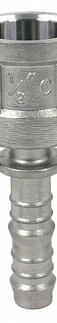 Cam and Groove Coupling: 1/2 in Coupling Size, 150 psi Max. Working Pressure @ 70 F, Male Hose Shank (MPN PLE137). Key specifications — Gasket Material: Nitrile; Fitting Type: Male Hose Shank; Includes Locking Arm: Yes; Body Material: 316 Stainless Steel; Brand: APPROVED VENDOR.