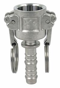 Cam and Groove Coupling: 1/2 in Coupling Size, 150 psi Max. Working Pressure @ 70 F, Male Hose Shank (MPN PLE137). Key specifications — Gasket Material: Nitrile; Fitting Type: Male Hose Shank; Includes Locking Arm: Yes; Body Material: 316 Stainless Steel; Brand: APPROVED VENDOR.