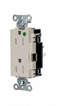HUBBELL Receptacle: Hospital Grade, Decorator Duplex, 5-15R, Light Almond, 125V AC, 15 A (MPN HBL2172STLATR)