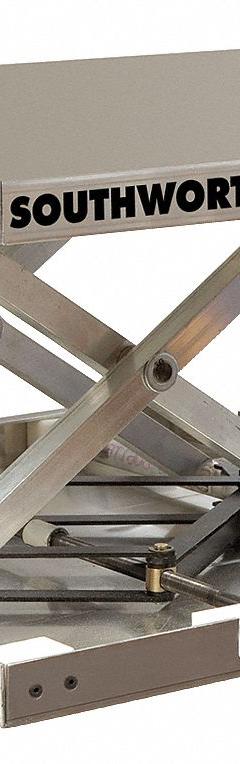 SOUTHWORTH Scissor Lift Table: Manual, 300 lb Load Capacity, 17 3/4 in Max Lifting Ht, Hand Lever (MPN LSJ03-13.5). Key specifications — Brand: SOUTHWORTH; Lift Mechanism: Power Drill.