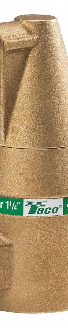 Air Separator: Brass Body, For Water/Glycol, 1 1/4 in Female NPT, Vertical, 150 psi Max., 240°F Max. (MPN 49-125T-2). Key specifications — Brand: TACO; Product Type: Air Separator; Manufacturer Part Number: 49-125T-2.