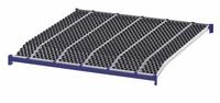 UNEX ROLLER RACK Gravity Flow Shelf: Tilt, 96 in x 96 in x 2 5/8 in, 3,000 lb Shelf Capacity, Steel (MPN RR99K2W8X8-L). Key specifications — Shelf Angle: Tilt; Finish: Powder Coated; Material: Steel; Brand: UNEX ROLLER RACK.