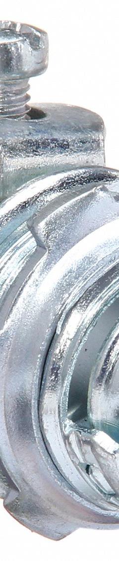 Straight Connector - Saddle Style: Steel, 3/8 in Trade Size, 1/2 in MNPT, Non Insulated (MPN 300-TB). Key specifications — Box Connection: 1/2 in MNPT; Connection Type: Threaded; Color: Silver; Connection Orientation: Straight; Cable Clamping Method: Saddle; Material: Steel; Insulated: No; For Use With: AC.