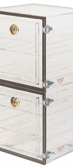 Acrylic Desiccator with Gas Port: Rectangular, 1.8 cu ft Capacity, Acrylic, 12 in Overall Wd (MPN 861-CG/NS). Key specifications — Includes: Gas Ports; Material: Acrylic; Brand: PLAS-LABS; Desiccator Shape: Rectangular.