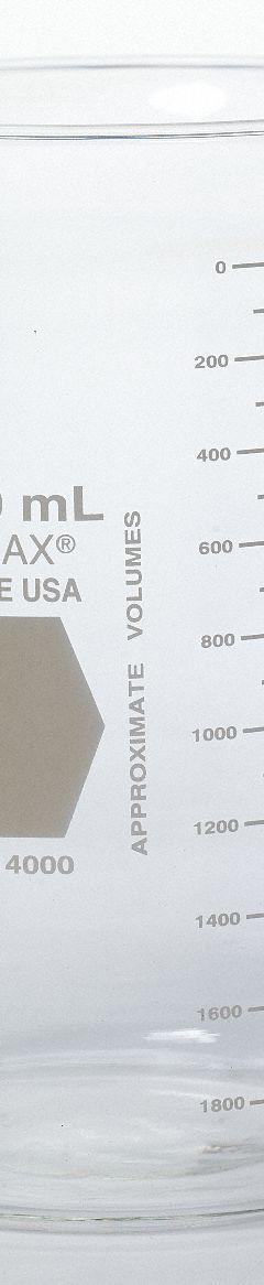 KIMBLE Beaker: 2,000 mL, 67.62 fl oz, A, Low Form, Type I, Colorless, Borosilicate Glass (MPN 14000-2000). Key specifications — attr1371034: Type I; attr1371051: KIMBLE; attr1371062: Colorless.