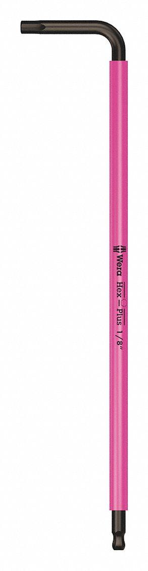 WERA Hex Key: 1 Ball Ends, 1/8 in Tip Size, SAE, Long, Alloy Steel, Black Oxide - L-Shaped Hex Keys