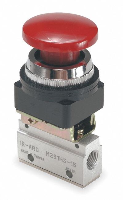 ARO Manual Air Control Valve: MaxAir, Three-Way / Two-Position, Button, Red - ARO MaxAir Series Manual Air Control Valves