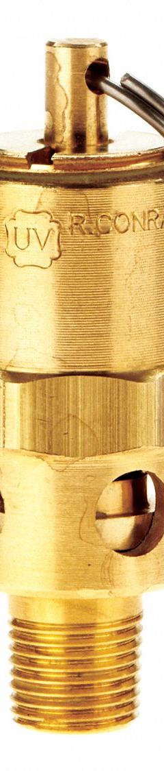 CONRADER Safety Valve: Hard Seat, 1/8 in (M)NPT Inlet (In.), 1/8 in (F)NPT Outlet (In.), Brass (MPN SRH250-1/8- 60 SST). Key specifications — attr291993: Hard Seat; attr291998: Brass; attr292007: Stainless Steel; attr292009: Brass; attr294753: CONRADER.
