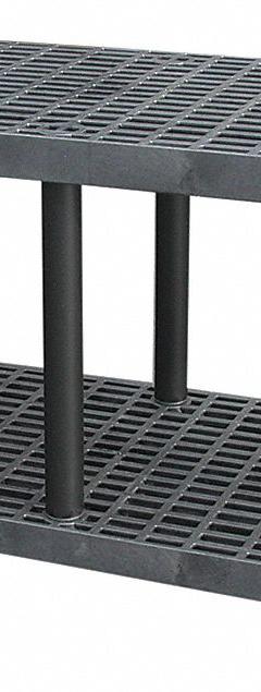 STRUCTURAL PLASTICS Plastic Shelving: 66 in x 24 in, 27 in Overall Ht, 2 Shelves (MPN S6624B). Key specifications — Resistance Properties: Corrosion-Resistant; Frame Material: Plastic; Shelving Material: High Density Polyethylene; Brand: STRUCTURAL PLASTICS.