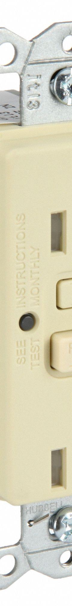 HUBBELL GFCI Receptacle: Duplex, 5-15, Ivory, GFCI, 125V AC, 15 A, 2 Pole / 3 Wire (MPN GFRTR15I)